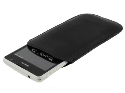 Synthetic Leather Slide-in Case with Pull-out Strap for Sony Xperia TX LT29i - Classic Black