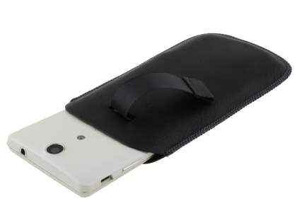 Synthetic Leather Slide-in Case with Pull-out Strap for Sony Xperia TX LT29i - Classic Black