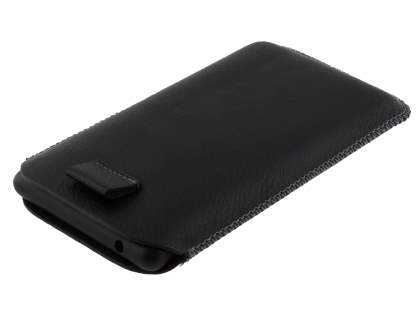 Synthetic Leather Slide-in Case with Pull-out Strap for Nokia Lumia 820 - Classic Black