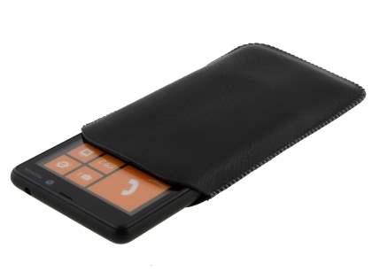 Synthetic Leather Slide-in Case with Pull-out Strap for Nokia Lumia 820 - Classic Black