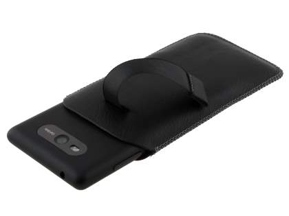 Synthetic Leather Slide-in Case with Pull-out Strap for Nokia Lumia 820 - Classic Black
