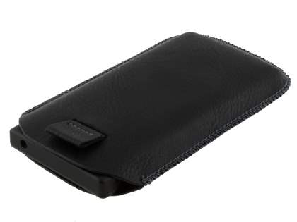 Synthetic Leather Slide-in Case with Pull-out Strap for Sony Xperia Sola MT27i - Classic Black