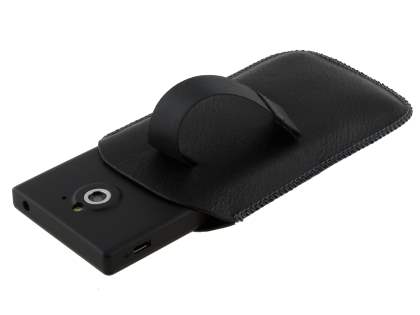 Synthetic Leather Slide-in Case with Pull-out Strap for Sony Xperia Sola MT27i - Classic Black