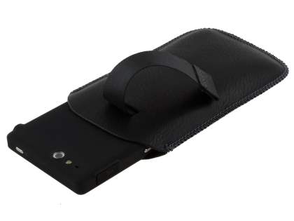 Synthetic Leather Slide-in Case with Pull-out Strap for Sony Xperia go ST27i - Classic Black