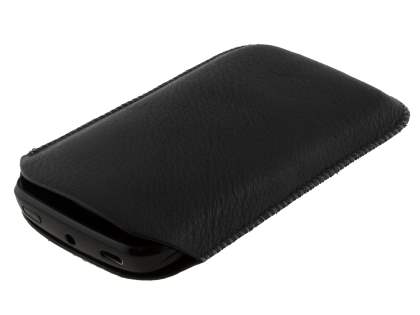 Synthetic Leather Slide-in Case with Pull-out Strap for Nokia Lumia 710 - Classic Black