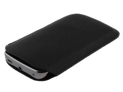 Synthetic Leather Slide-in Case with Pull-out Strap for Nokia Lumia 610 - Classic Black
