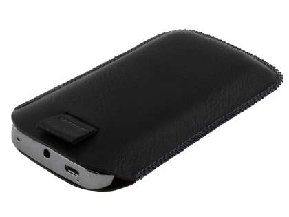 Synthetic Leather Slide-in Case with Pull-out Strap for Nokia Lumia 610 - Classic Black