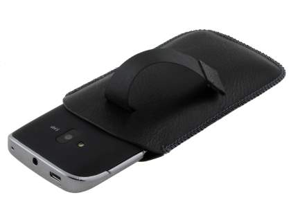 Synthetic Leather Slide-in Case with Pull-out Strap for Nokia Lumia 610 - Classic Black