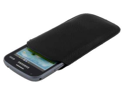 Synthetic Leather Slide-in Case with Pull-out Strap for Samsung Galaxy Trend Plus S7583T / S Duos S7562 - Classic Black