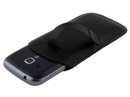 Synthetic Leather Slide-in Case with Pull-out Strap for Samsung Galaxy Trend Plus S7583T / S Duos S7562 - Classic Black