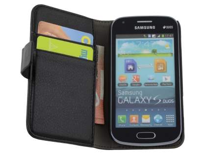 Synthetic Leather Wallet Case with Stand for Samsung Galaxy Trend S7560/S Duos S7562 - Classic Black