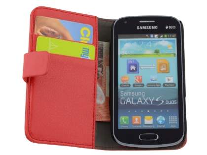 Synthetic Leather Wallet Case with Stand for Samsung Galaxy Trend S7560/S Duos S7562 - Red