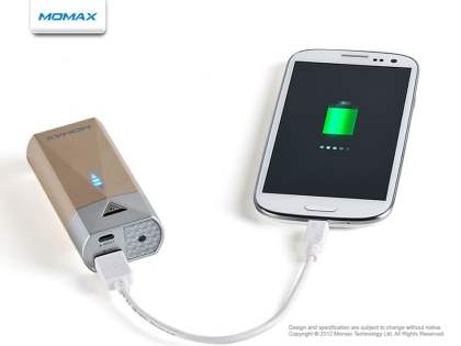 Momax iPower S2 1A USB-A External Battery Recharger with LED Flashlight - Dark Champagne