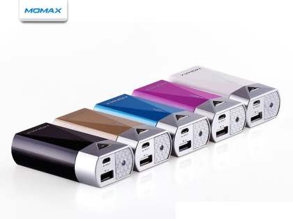 Momax iPower S2 1A USB-A External Battery Recharger with LED Flashlight - Dark Champagne