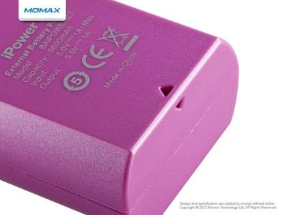 Momax iPower S2 1A USB-A External Battery Recharger with LED Flashlight - Pink