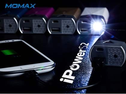 Momax iPower S2 1A USB-A External Battery Recharger with LED Flashlight - Pink