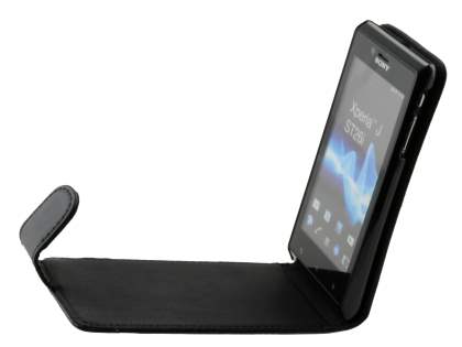 Sony Xperia J ST26i Synthetic Leather Flip Case - Classic Black