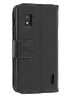 Synthetic Leather Wallet Case with Stand for LG Nexus 4 E960 - Classic Black Leather Wallet Case
