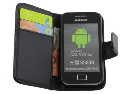 Samsung Galaxy Ace S5830 Synthetic Leather Wallet Case - Classic Black