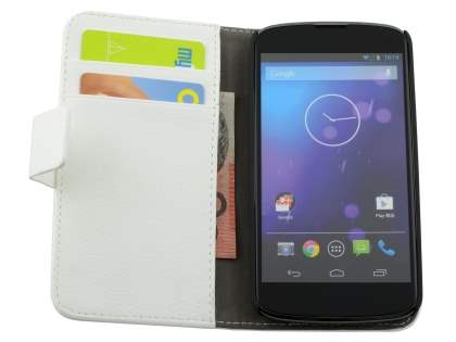 Synthetic Leather Wallet Case with Stand for LG Nexus 4 E960 - Pearl White