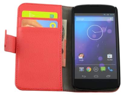 Synthetic Leather Wallet Case with Stand for LG Nexus 4 E960 - Red