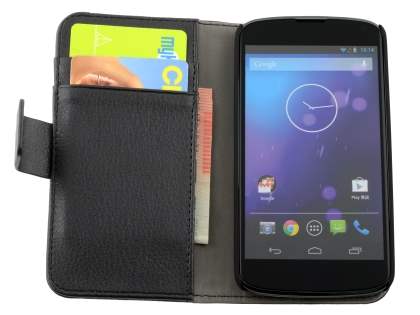Synthetic Leather Wallet Case with Stand for LG Nexus 4 E960 - Classic Black