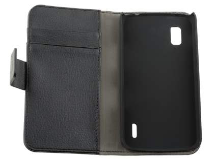 Synthetic Leather Wallet Case with Stand for LG Nexus 4 E960 - Classic Black