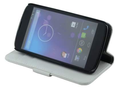 Synthetic Leather Wallet Case with Stand for LG Nexus 4 E960 - Pearl White