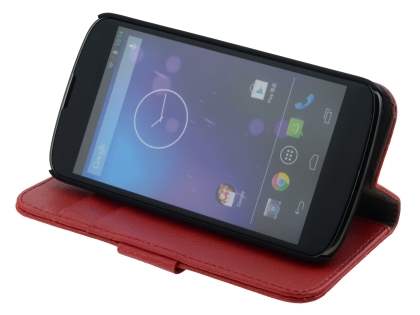 Synthetic Leather Wallet Case with Stand for LG Nexus 4 E960 - Red