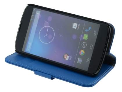 Synthetic Leather Wallet Case with Stand for LG Nexus 4 E960 - Blue