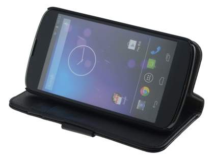 Synthetic Leather Wallet Case with Stand for LG Nexus 4 E960 - Classic Black