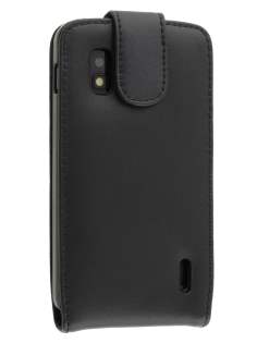 Genuine Leather Flip Case for LG Nexus 4 E960 - Classic Black Leather Flip Case