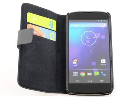 Slim Genuine Leather Portfolio Case for LG Nexus 4 E960 - Classic Black
