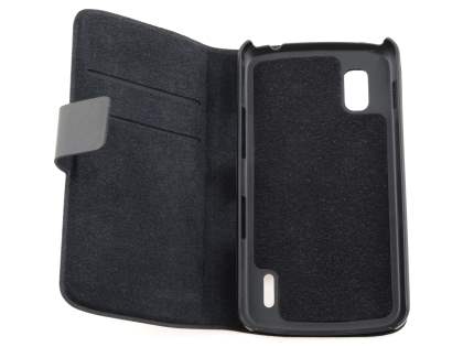 Slim Genuine Leather Portfolio Case for LG Nexus 4 E960 - Classic Black