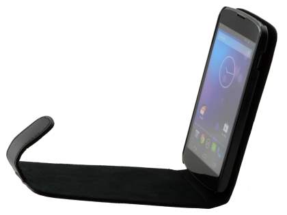 Genuine Leather Flip Case for LG Nexus 4 E960 - Classic Black