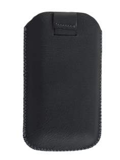 Synthetic Leather Slide-in Case with Pull-out Strap for Nokia E63 - Classic Black