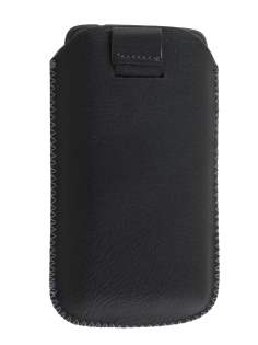 Synthetic Leather Slide-in Case with Pull-out Strap for HTC 7 Trophy - Classic Black