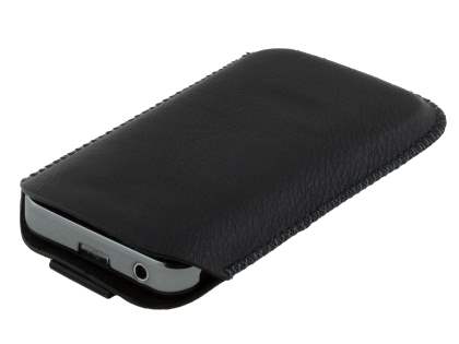 Synthetic Leather Slide-in Case with Pull-out Strap for Samsung Galaxy Ace S5830 - Classic Black