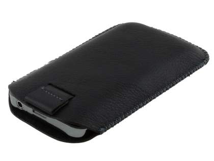 Synthetic Leather Slide-in Case with Pull-out Strap for Samsung Galaxy Ace S5830 - Classic Black