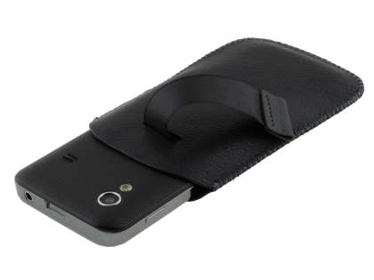 Synthetic Leather Slide-in Case with Pull-out Strap for Samsung Galaxy Ace S5830 - Classic Black