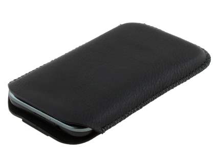 Synthetic Leather Slide-in Case with Pull-out Strap for Samsung Galaxy Ace Plus S7500 - Classic Black