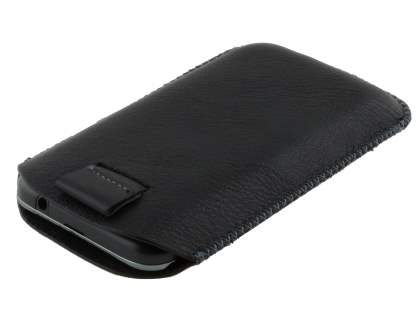 Synthetic Leather Slide-in Case with Pull-out Strap for Samsung Galaxy Ace Plus S7500 - Classic Black