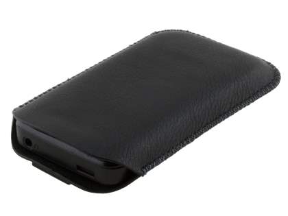 Synthetic Leather Slide-in Case with Pull-out Strap for Nokia E63 - Classic Black