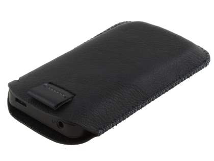 Synthetic Leather Slide-in Case with Pull-out Strap for Nokia E63 - Classic Black