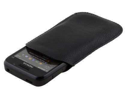 Synthetic Leather Slide-in Case with Pull-out Strap for Nokia E63 - Classic Black
