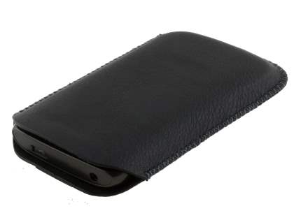Synthetic Leather Slide-in Case with Pull-out Strap for Samsung Galaxy W I8150 - Classic Black