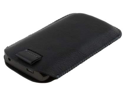 Synthetic Leather Slide-in Case with Pull-out Strap for Samsung Galaxy W I8150 - Classic Black