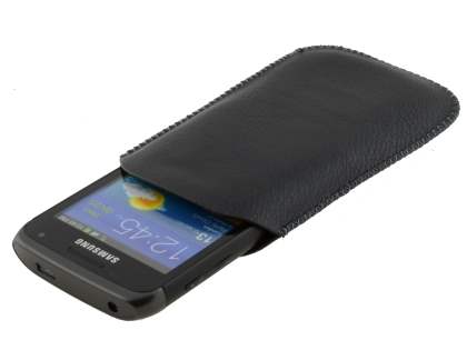 Synthetic Leather Slide-in Case with Pull-out Strap for Samsung Galaxy W I8150 - Classic Black
