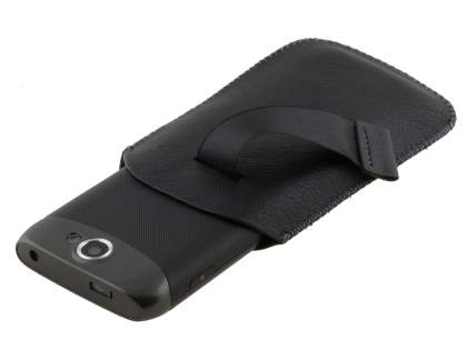 Synthetic Leather Slide-in Case with Pull-out Strap for Samsung Galaxy W I8150 - Classic Black