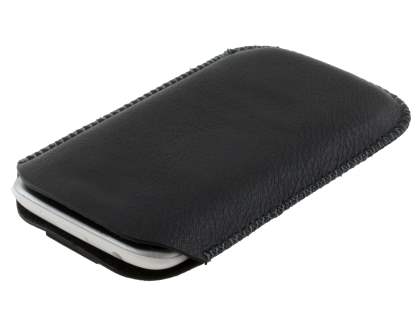Synthetic Leather Slide-in Case with Pull-out Strap for HTC Desire X - Classic Black